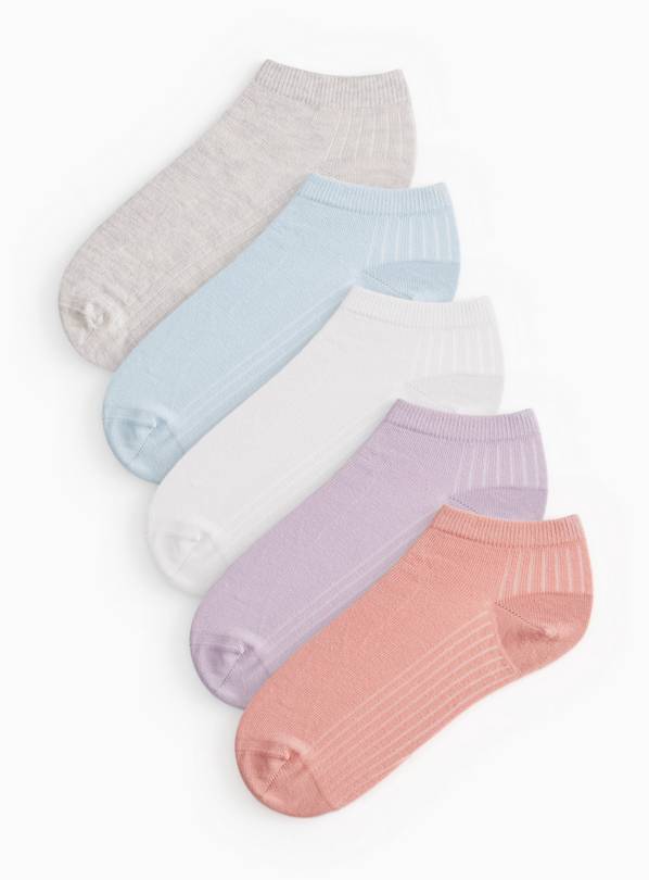 Assorted Shades Ribbed Trainer Socks 5 Pack 4-8